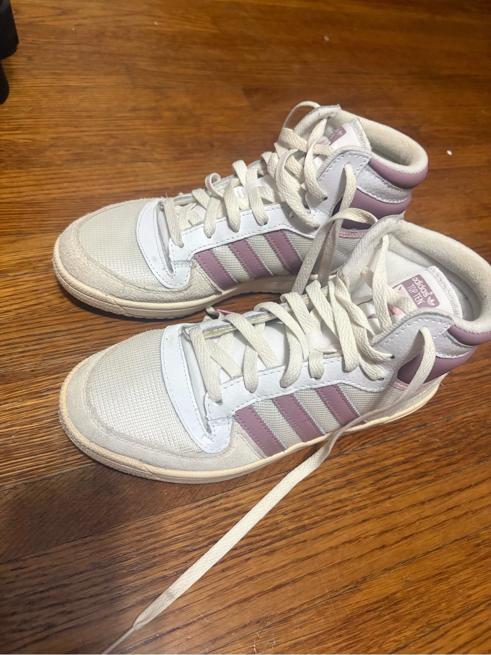 adidas Top Ten High-Top Sneakers in White and Mauve